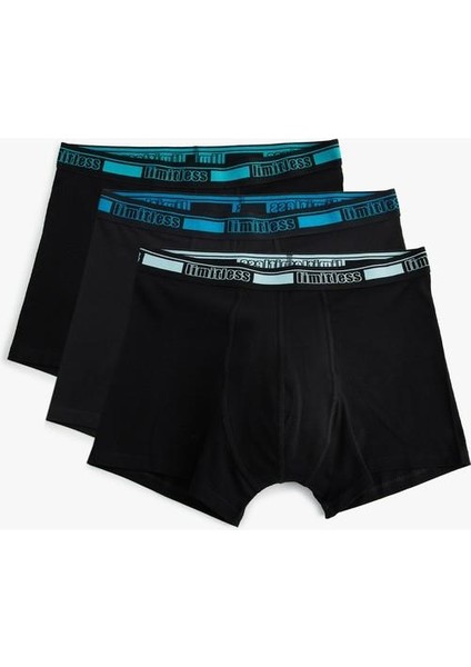 3'lü Boxer Seti Slim Fit Slogan Baskılı Pamuklu