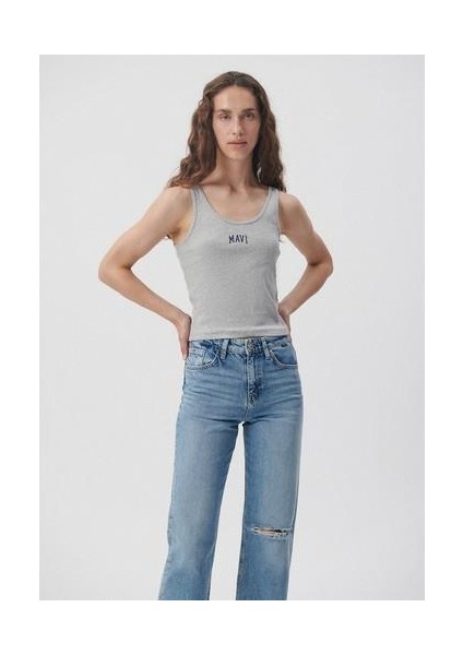 Mavi Logo Baskılı Gri Atlet 1611899-83096