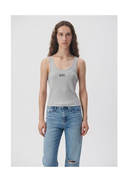 Mavi Logo Baskılı Gri Atlet 1611899-83096