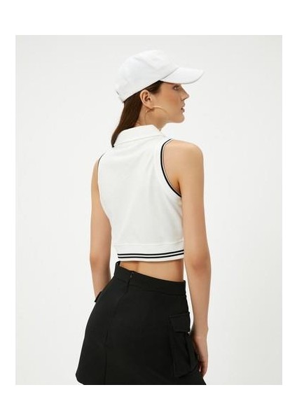 Polo Yaka Crop Üst Kolsuz Çizgili Pamuklu fiyatları