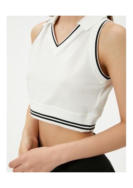 Polo Yaka Crop Üst Kolsuz Çizgili Pamuklu modelleri