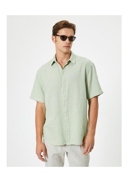 Yazlık Gömlek Kısa Kollu Klasik Yaka Düğmeli Pamuklu - Koton - 4SAM60034HW - Yeşil - S fiyatları