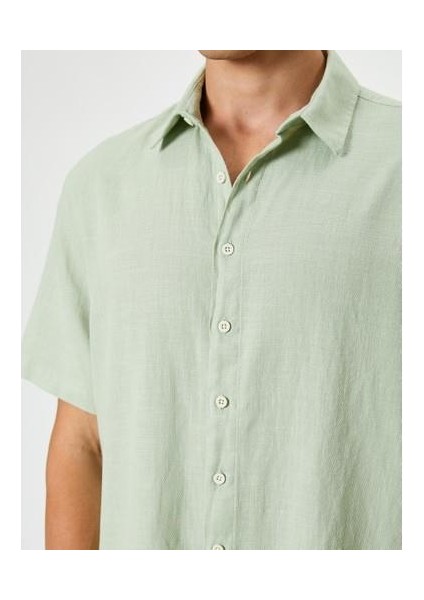 Yazlık Gömlek Kısa Kollu Klasik Yaka Düğmeli Pamuklu - Koton - 4SAM60034HW - Yeşil - S fırsatları