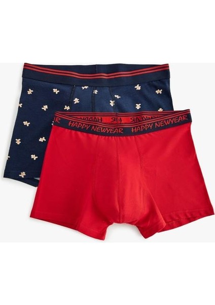 Skinny Fit Yılbaşı Temalı Antibakteriyel Pamuklu 2'li Boxer Seti