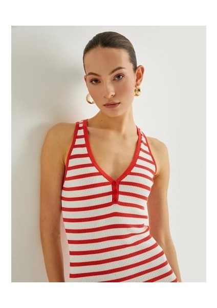 x Sibil Çetinkaya - Mini Halter Yaka Elbise Düğme Detaylı Slim Fit