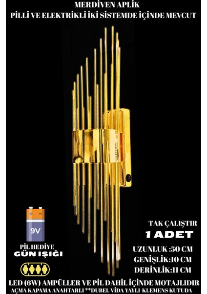 merdiven gold Duvar Pilli Aplik Aydınlatma Merdiven Altın LED Duvar Lambası Gold