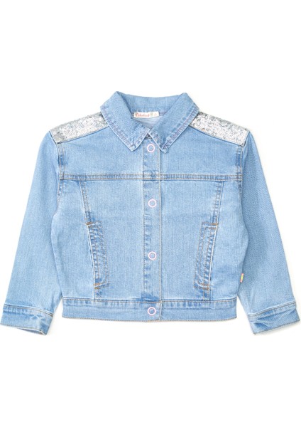 Mavi Payetli Kız Çocuk Denim Ceket