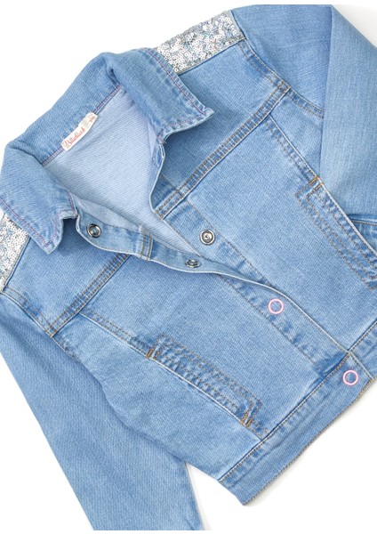Mavi Payetli Kız Çocuk Denim Ceket modelleri