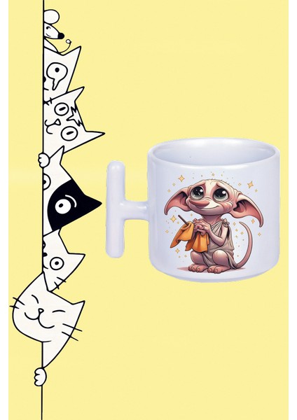 Dobby Karakter Harry Tasarım Baskılı Beyaz T Sap Kupa Bardak