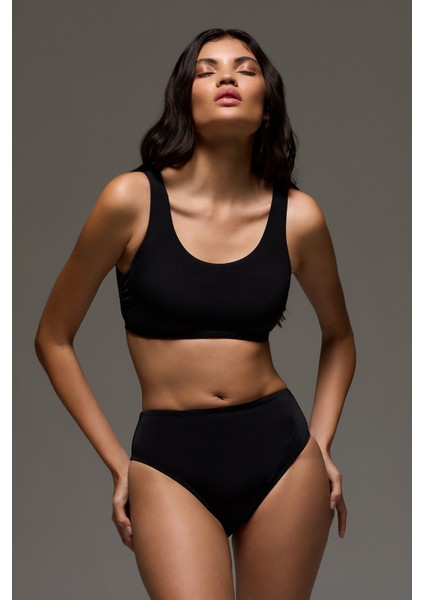 Siyah Yüksek Bel Bikini Altı Sporty Bottom