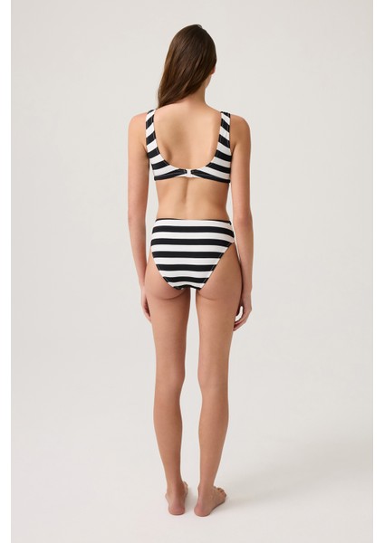 Siyah-Beyaz Çizgili Yüksek Bel Bikini Altı Sporty Bottom fırsatları