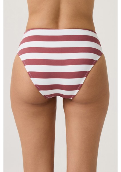 Bordo-Beyaz Çizgili Yüksek Bel Bikini Altı Sporty Bottom modelleri
