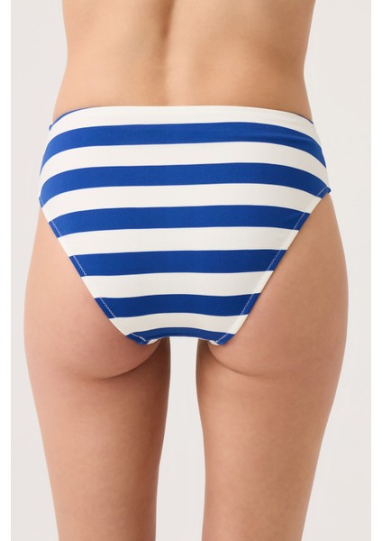 Lacivert-Beyaz Çizgili Yüksek Bel Bikini Altı Sporty Bottom fiyatları