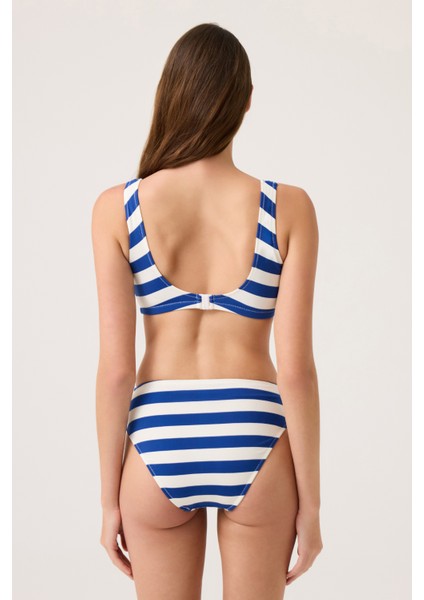Lacivert-Beyaz Çizgili Yüksek Bel Bikini Altı Sporty Bottom fırsatları