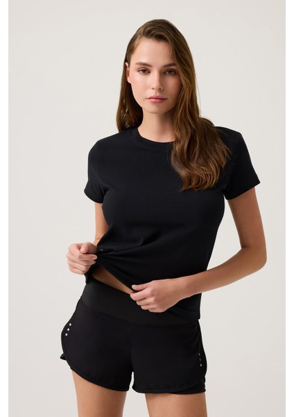 Siyah Düz Kesim Tişört Regular T-Shirt