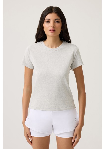 Gri Düz Kesim Tişört Regular T-Shirt