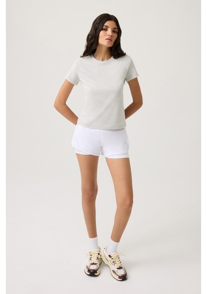 Gri Düz Kesim Tişört Regular T-Shirt