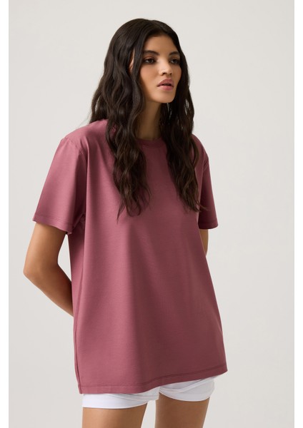 Bordo Düz Kesim Tişört Regular T-Shirt