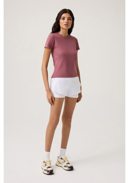 Bordo Düz Kesim Tişört Regular T-Shirt