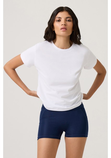 Beyaz Düz Kesim Tişört Regular T-Shirt