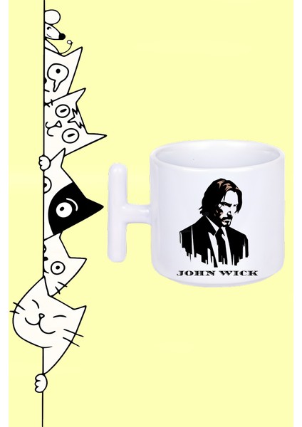 Karakter John Wıck Tasarım Baskılı Beyaz T Sap Kupa Bardak