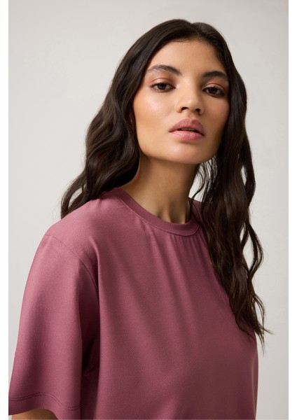 x Melodi Bordo Oversize Geniş Kalıp Tişört Boyfriend T-Shirt fırsatları