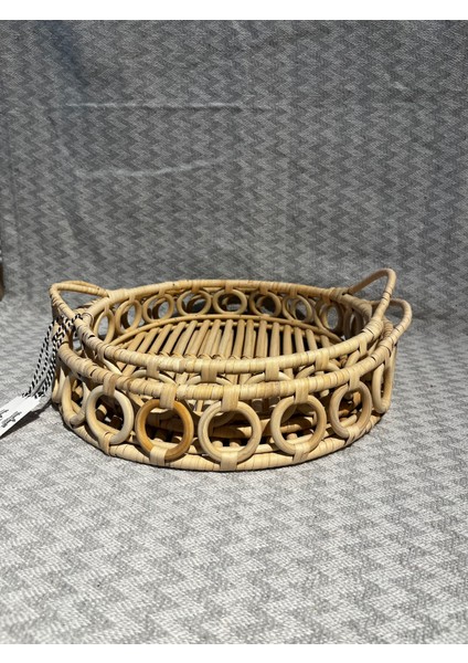 2’li Rattan Tepsi Seti – Yanları Halka Detaylı, Doğal Dekoratif Sunum Tepsisi