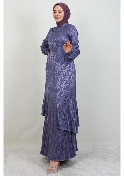 Kendinden Desenli Asimetrik Elbise Lila fiyatları