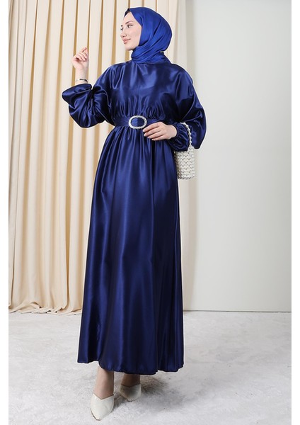 Zincir Motif Kuşaklı Elbise Lacivert modelleri