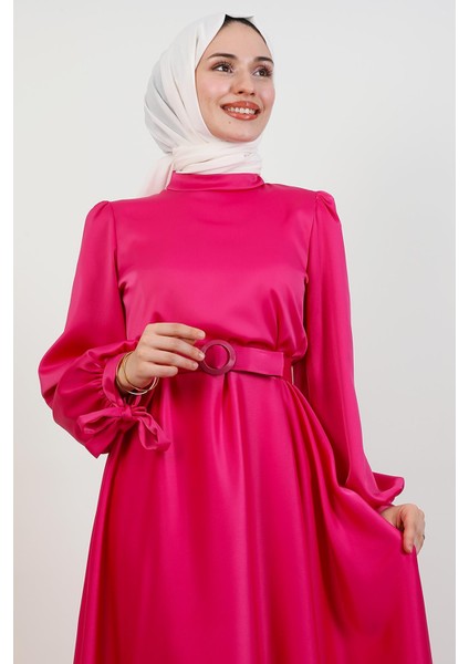 Saten Kemerli Elbise Pembe indirimleri