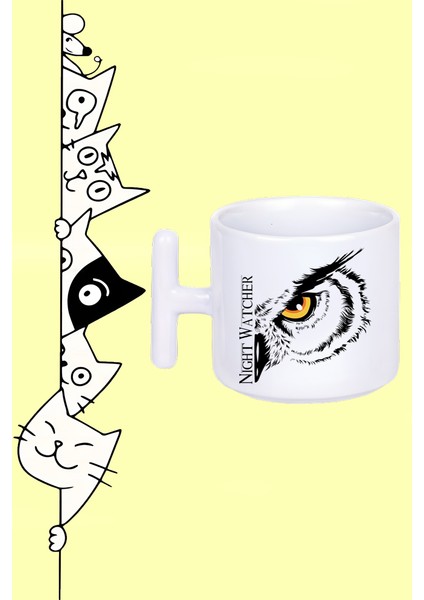 Nıght Watcher Owl Gece Bekçisi Baykuş Tasarım Baskılı Beyaz T Sap Kupa Bardak