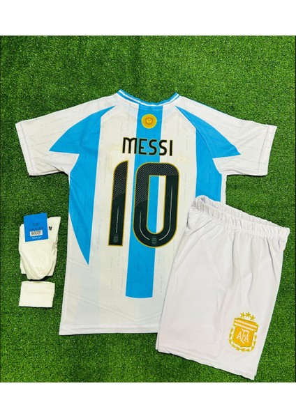 Arjantin 2024/25 Sezon Lionel Messi Çocuk Forması Şort Çorap Bileklik 4'lü Seti modelleri