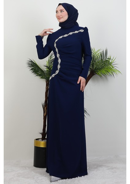 Gümüş Taş Işlemeli Elbise Lacivert modelleri