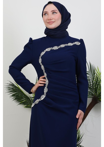 Gümüş Taş Işlemeli Elbise Lacivert indirimleri