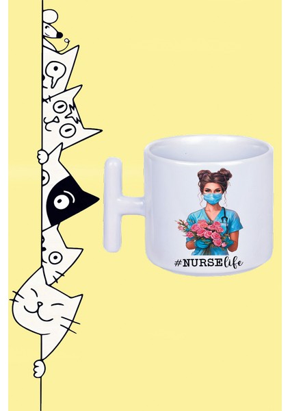 Nurse Lıfe Hemşire Hayatı Tasarım Baskılı Beyaz T Sap Kupa Bardak