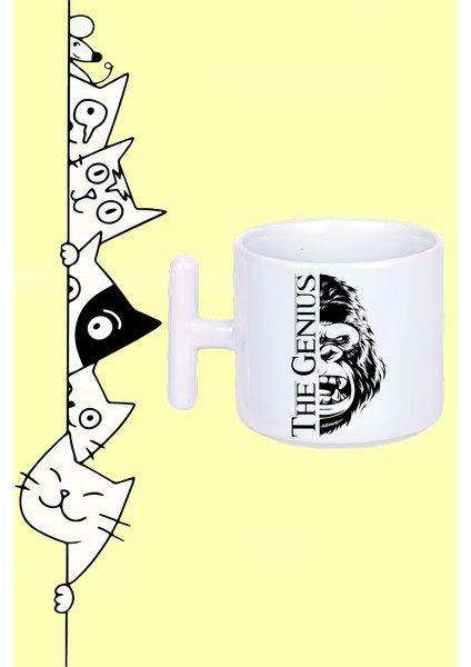 Yhe Genıus Gorılla Dahi Goril Tasarım Baskılı Beyaz T Sap Kupa Bardak