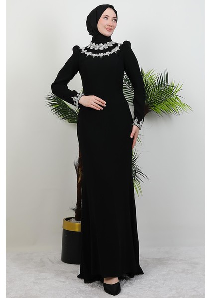 Çiçek Taşlı Elbise Siyah modelleri