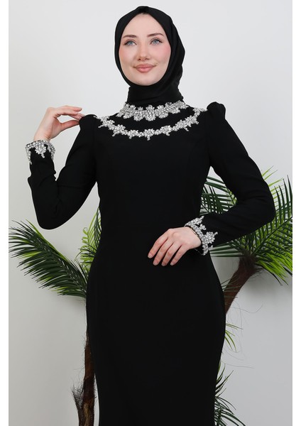Çiçek Taşlı Elbise Siyah indirimleri