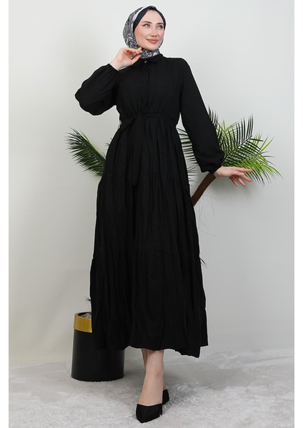 Evren Düğmeli Elbise Siyah