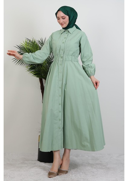 Çift Cepli Poplin Elbise Yeşil fırsatları