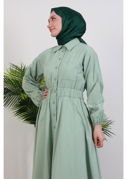 Çift Cepli Poplin Elbise Yeşil indirimleri
