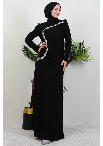 Gümüş Taş Işlemeli Elbise Siyah fiyatları