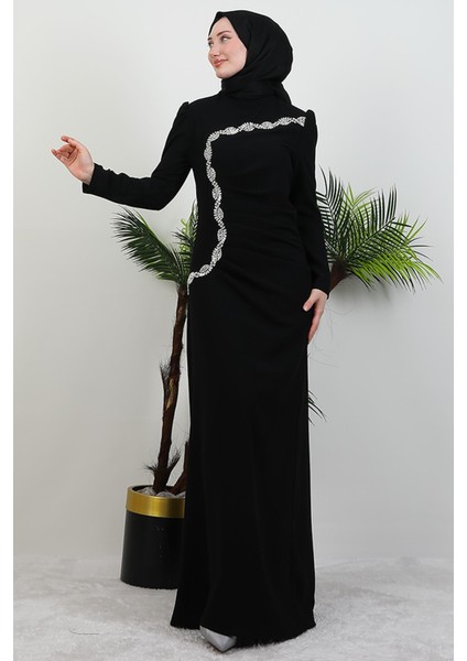 Gümüş Taş Işlemeli Elbise Siyah modelleri