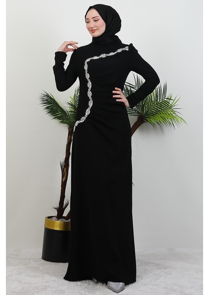 Gümüş Taş Işlemeli Elbise Siyah fırsatları