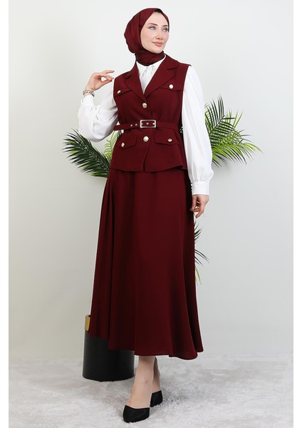 Gömlekli Üçlü Takım Bordo