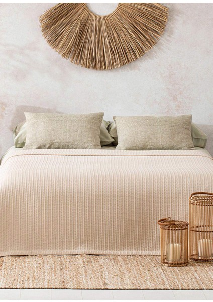 Palmita Bej Çift Kişilik Pike Takımı 200X220 cm