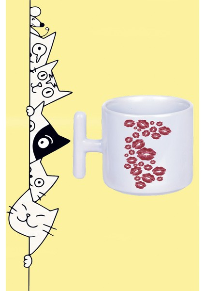 dudak Lips Love Lıpstıck Kiss Kadın Tasarım Baskılı Beyaz T Sap Kupa Bardak