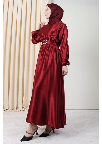 Zincir Motif Kuşaklı Elbise Bordo fiyatları