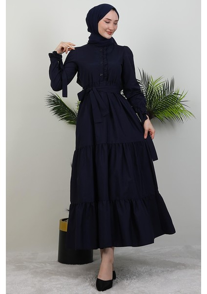 Düğmeli Fırfırlı Elbise Lacivert fiyatları