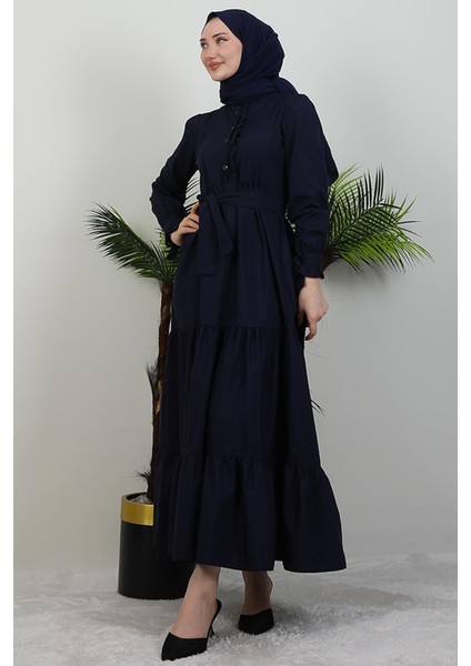 Düğmeli Fırfırlı Elbise Lacivert modelleri